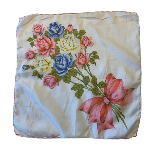 Pastel Roses Bouquet Print Handkerchief circa 1960s