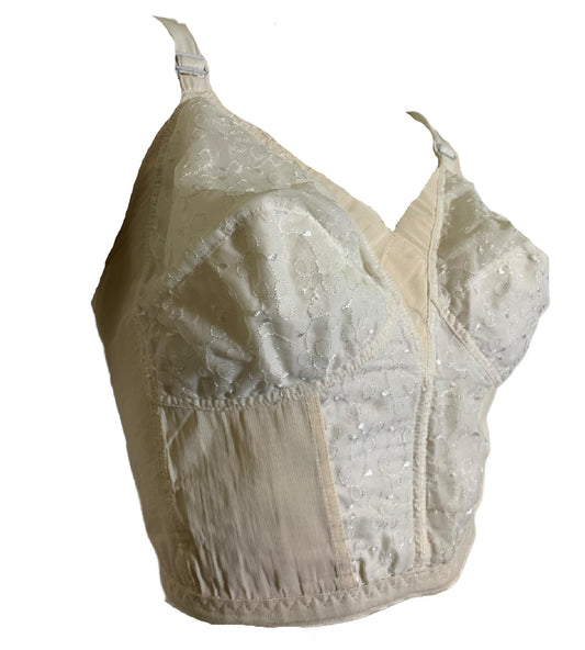 Pin Up Peaked Bust White Cotton Embroidered Bra circa 1960s