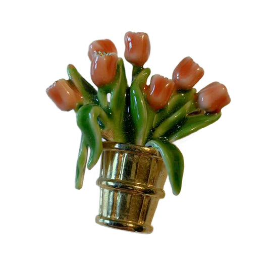 Apricot Tulips in a Bucket Brooch circa 1960s