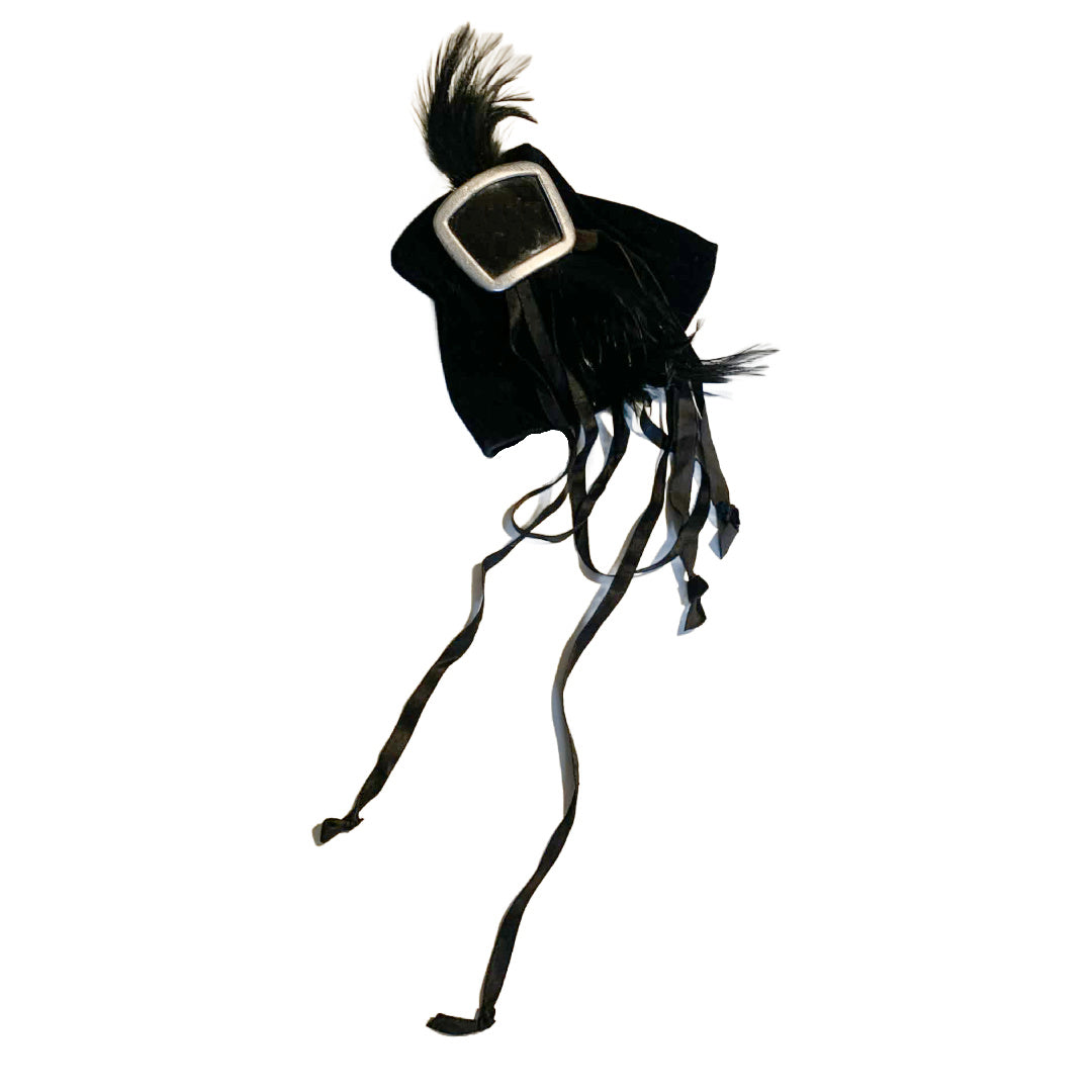 In Dulce Decorum Reimagined Gothic Edwardian Black Velvet Wrist Cuff with Feathers and Buckle