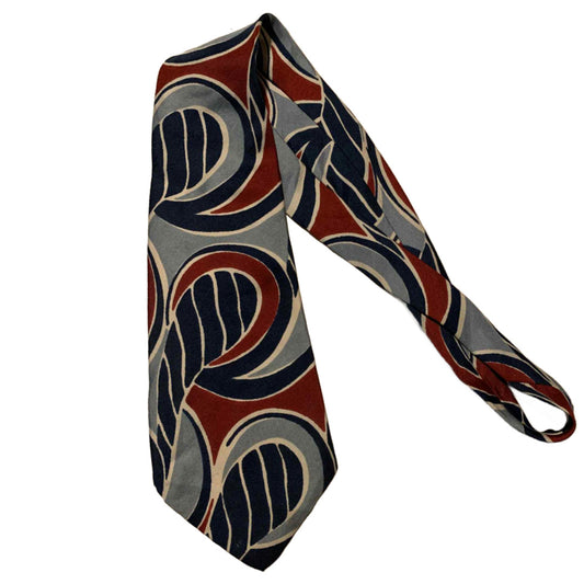 Swirled Design Burgundy and Blue Silk Men's Tie circa 1940s