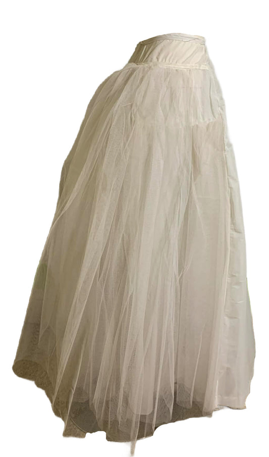 Soft White Bustle Back Long Half Slip w/ Tulle circa 1950s