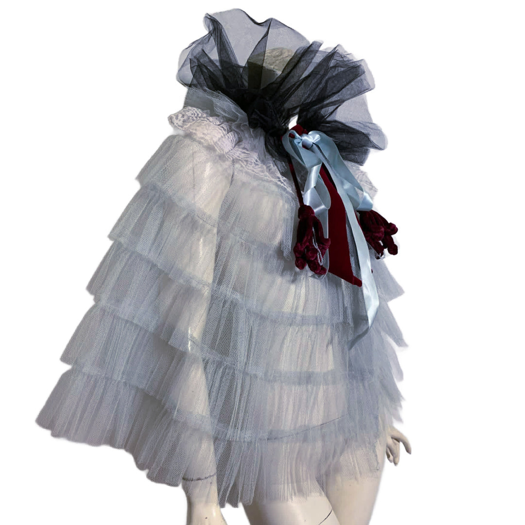 Blue Belle Reimagined Pale Blue Tulle and Lace Capelet with Vintage Ribbons and Beading