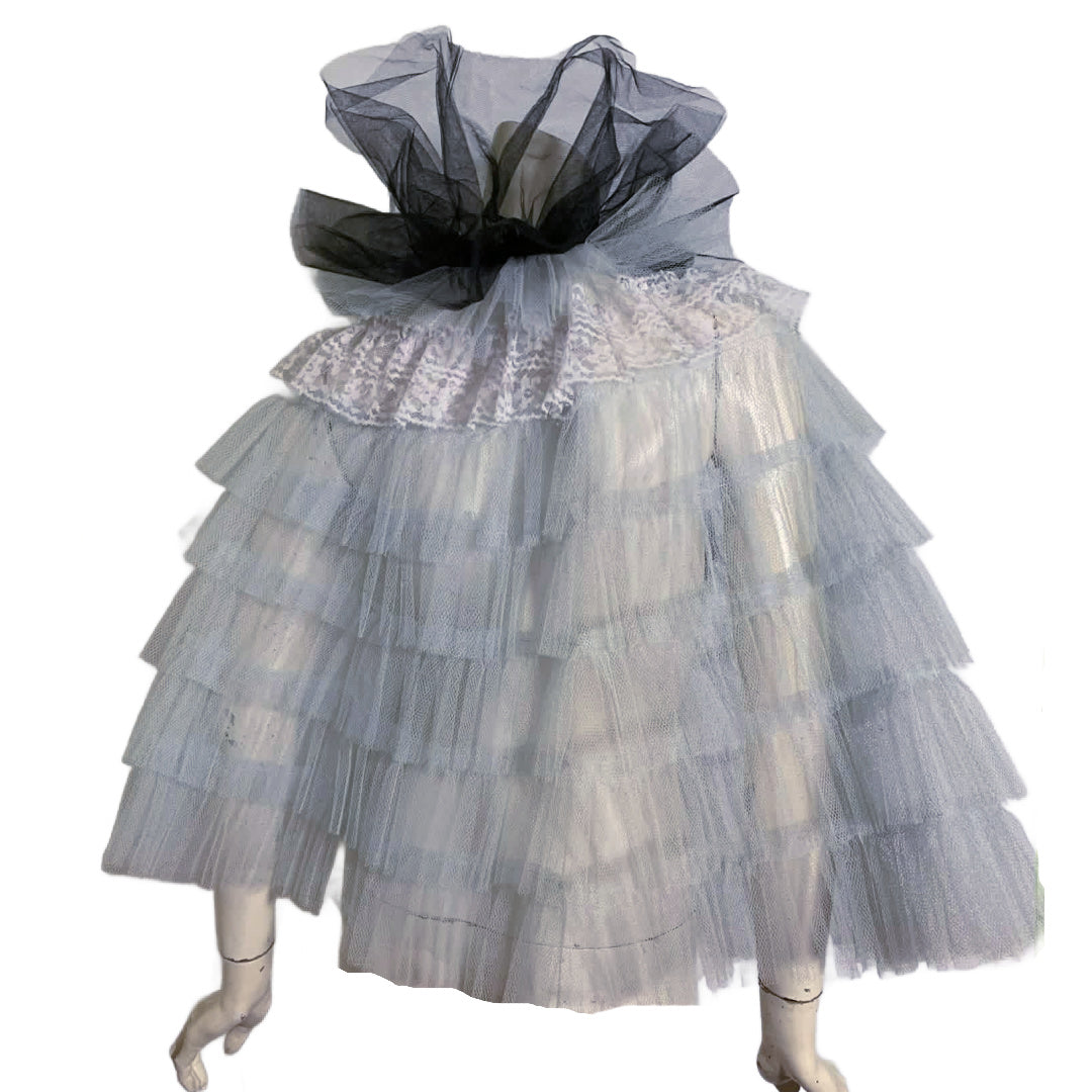 Blue Belle Reimagined Pale Blue Tulle and Lace Capelet with Vintage Ribbons and Beading