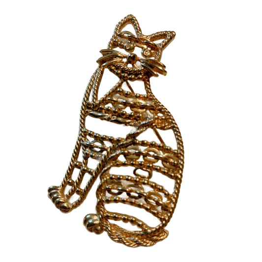 Golden Metal Kitty Cat Brooch circa 1980s
