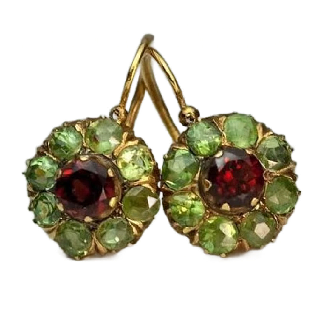 Celadon- the Celadon Green and Red Rhinestone Earrings