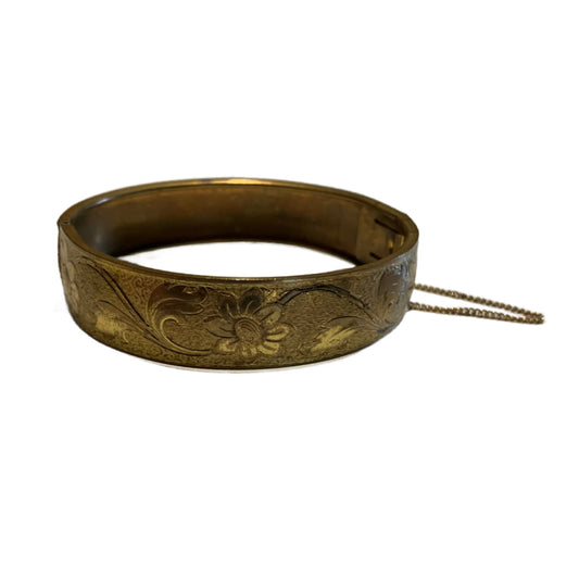 Etched Floral Gold Tone Bracelet circa 1930s
