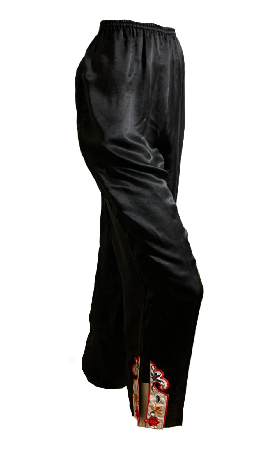 Embroidered Black Rayon Chinese Embroidered Pajamas circa 1960s XL