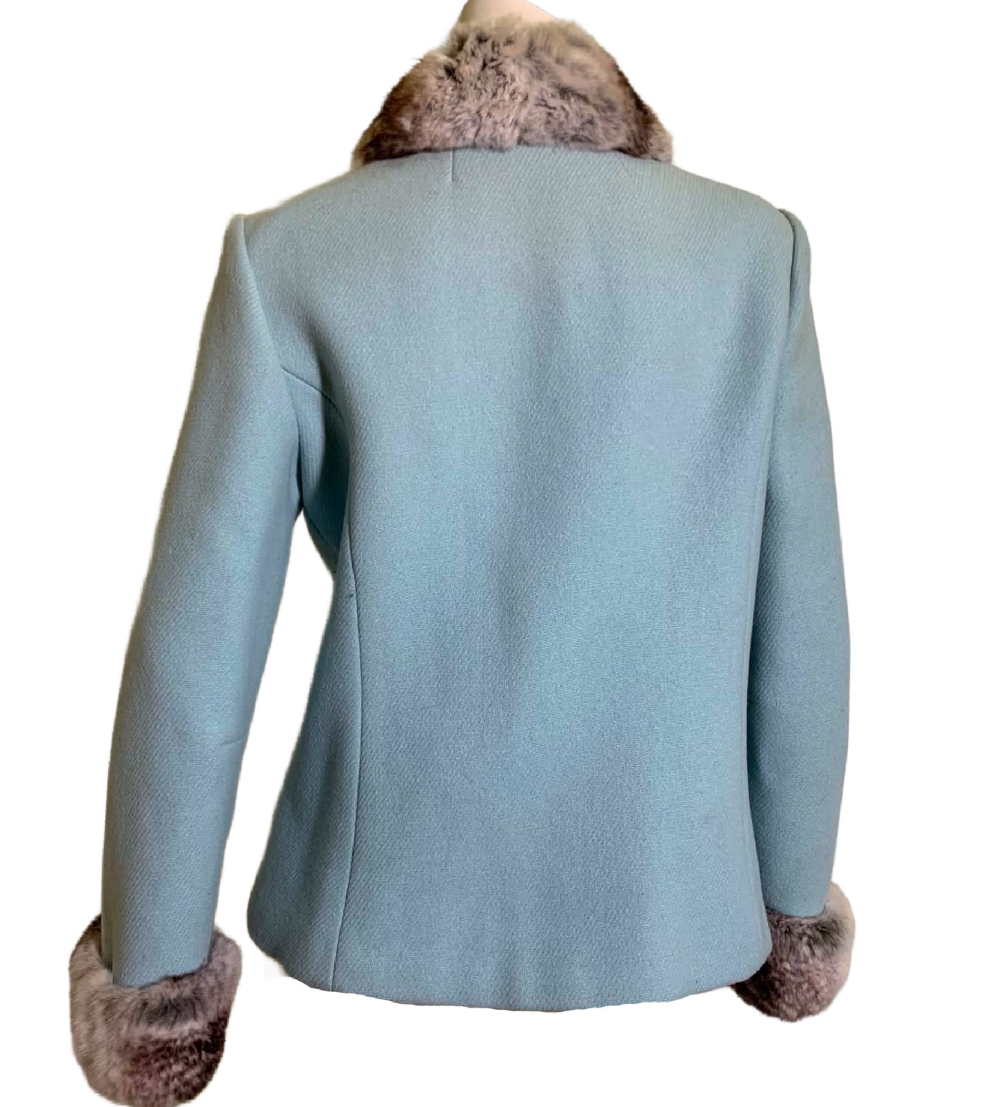 Robin's Egg Blue Wool Boxy Cut Jacket Chinchilla Fur Collar and Cuffs circa 1960s