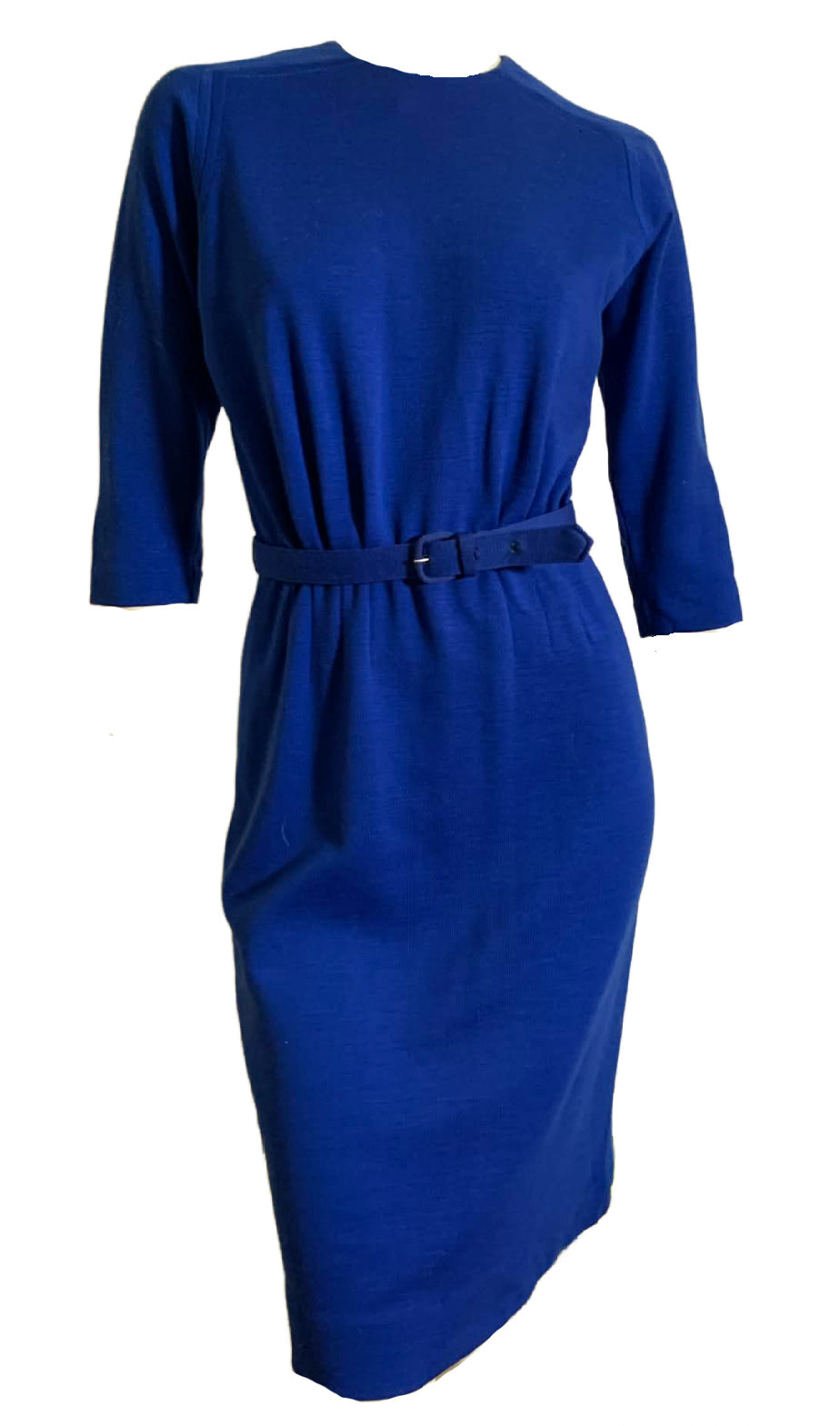 Bold Blue Knit Wool Classic Dres with Belt circa 1960s