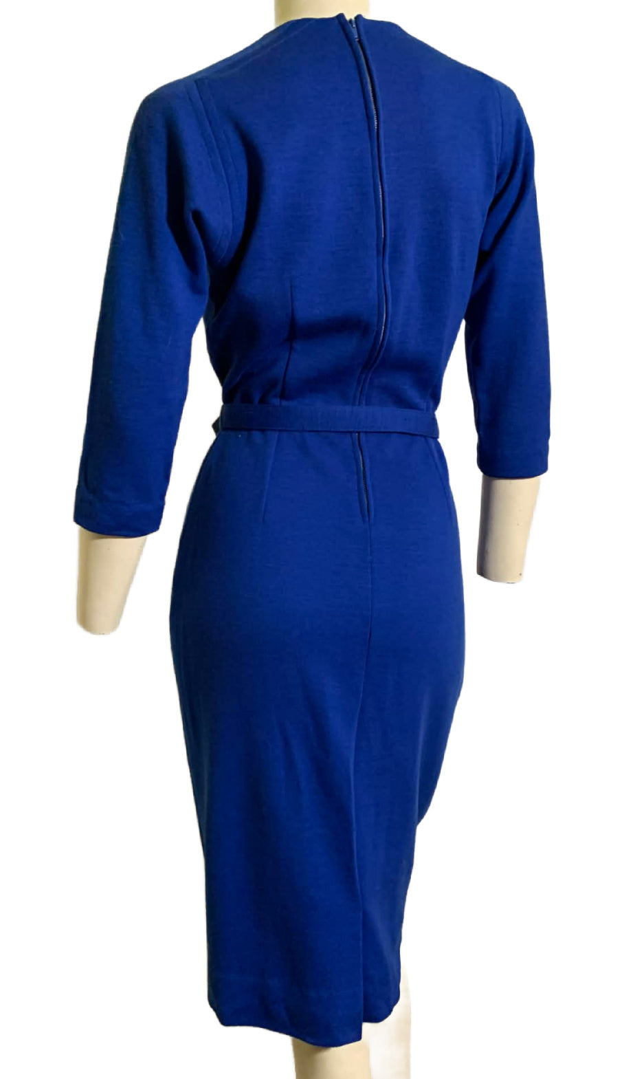 Bold Blue Knit Wool Classic Dres with Belt circa 1960s