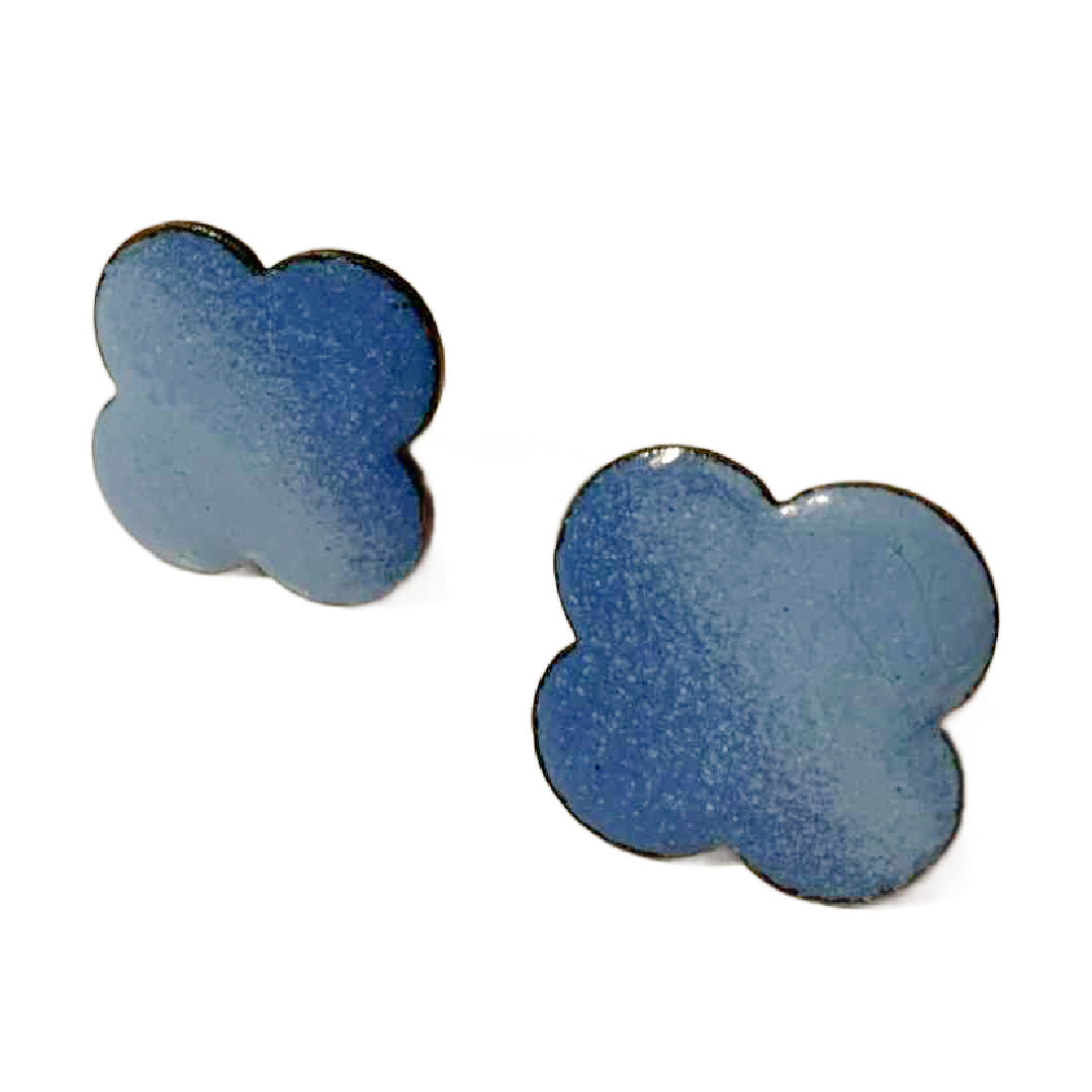 Ombré Sky Blue Cloud Shaped Enameled Clip Earrings circa 1940s