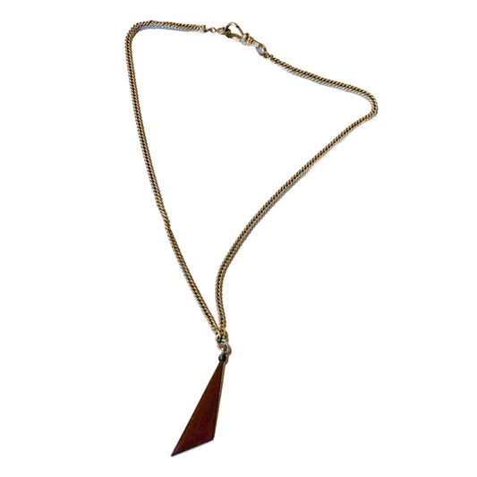 Syrup Brown Angular Geometric Enameled Copper Pendant and Chain Necklace
