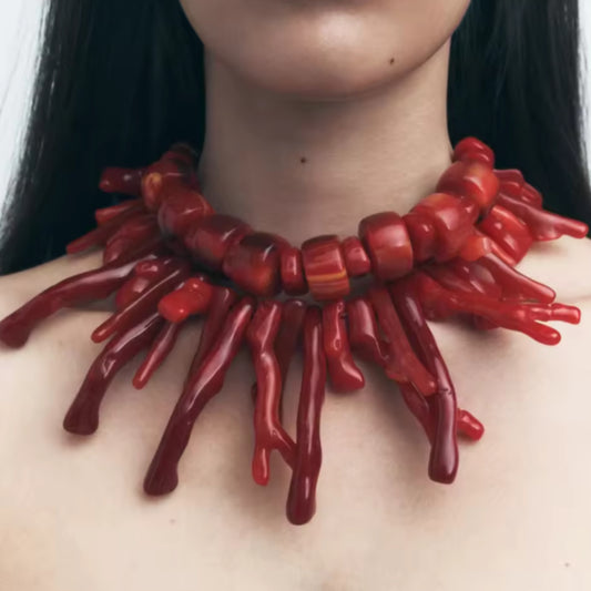 Coral- the Exotic Faux Coral Double Strand Necklace Set