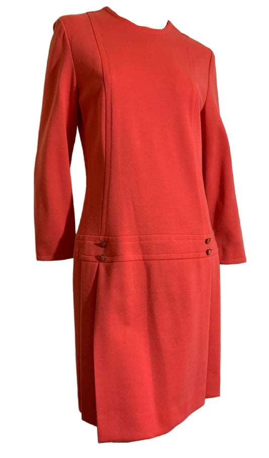 Coral Colored Mod Drop Waist Dress circa 1960s