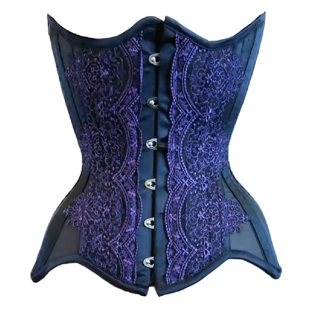 Jimi- the Purple Lace Trimmed Black Underbust Corset with Steel Boning