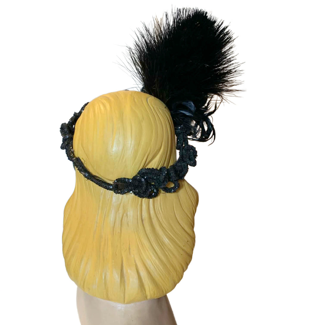Murdered by Birds Reimagined Victorian Jet Beaded Crown with Feathers
