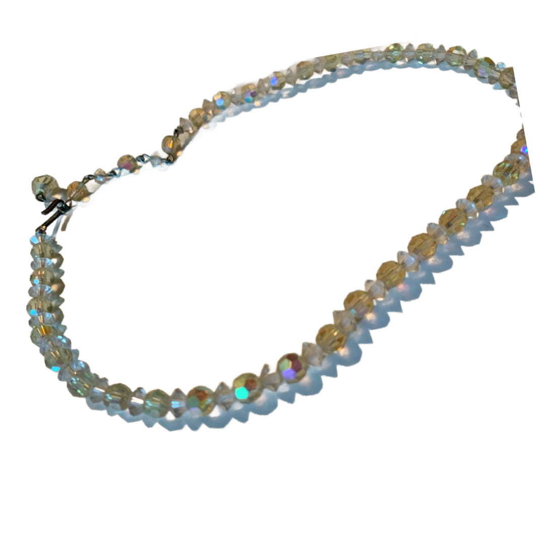 Pale Yellow Aurora Borealis Crystal Choker Necklace circa 1940s