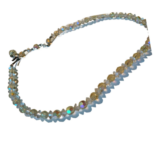 Pale Yellow Aurora Borealis Crystal Choker Necklace circa 1940s