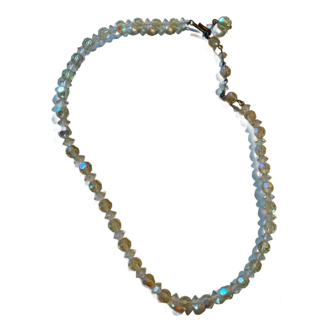 Pale Yellow Aurora Borealis Crystal Choker Necklace circa 1940s