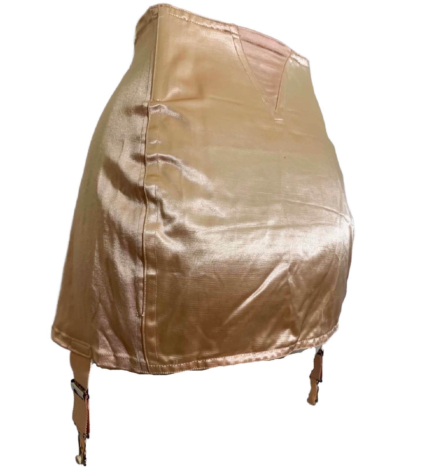 Art Deco Embroidered Soft Peach Side Hook Girdle with Garter Hooks circa 1930s