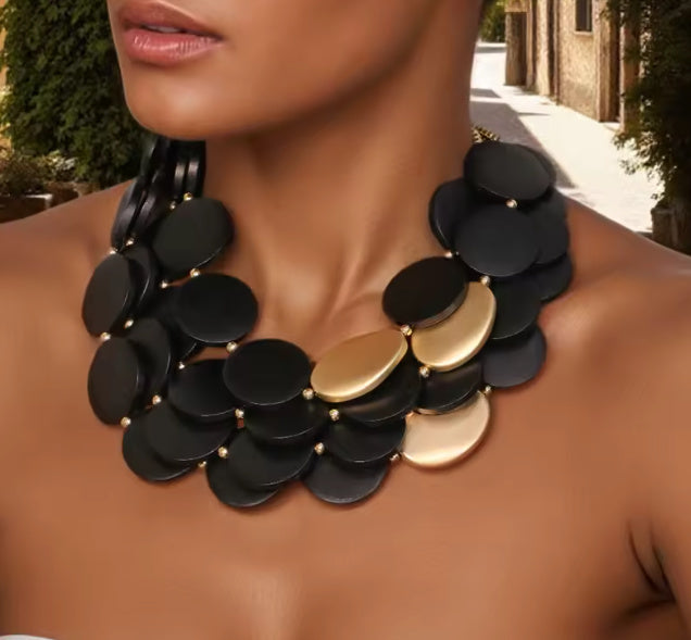 Shag- the Black and Gold Disc Necklace