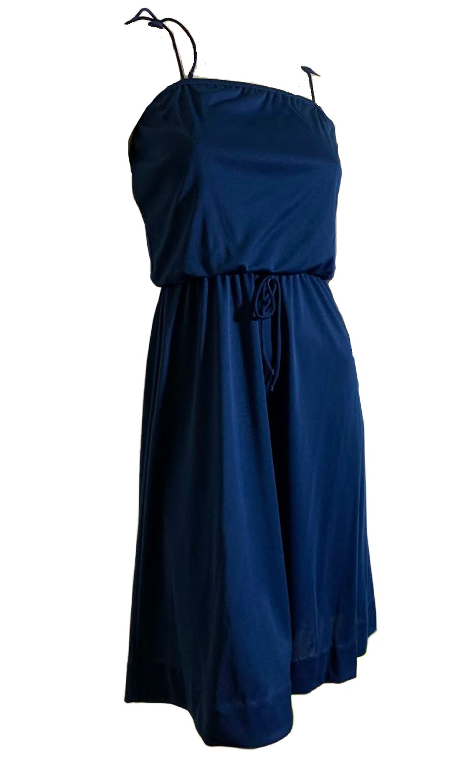 Deep Blue Jersey Nylon Spaghetti Strap Disco Dress circa 1970s