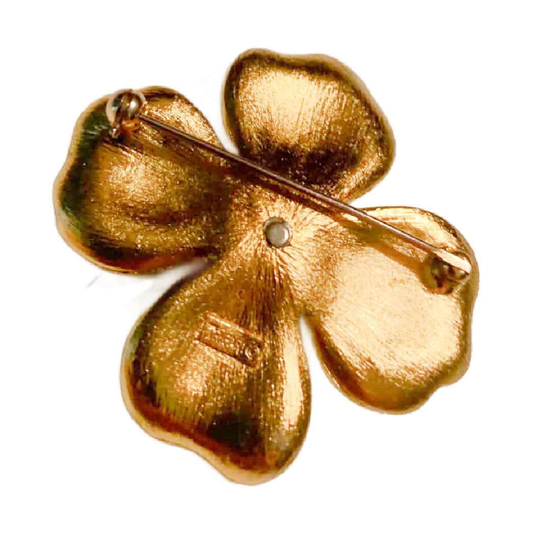 Enameled White Dogwood Flower Brooch Trifari circa 1960s