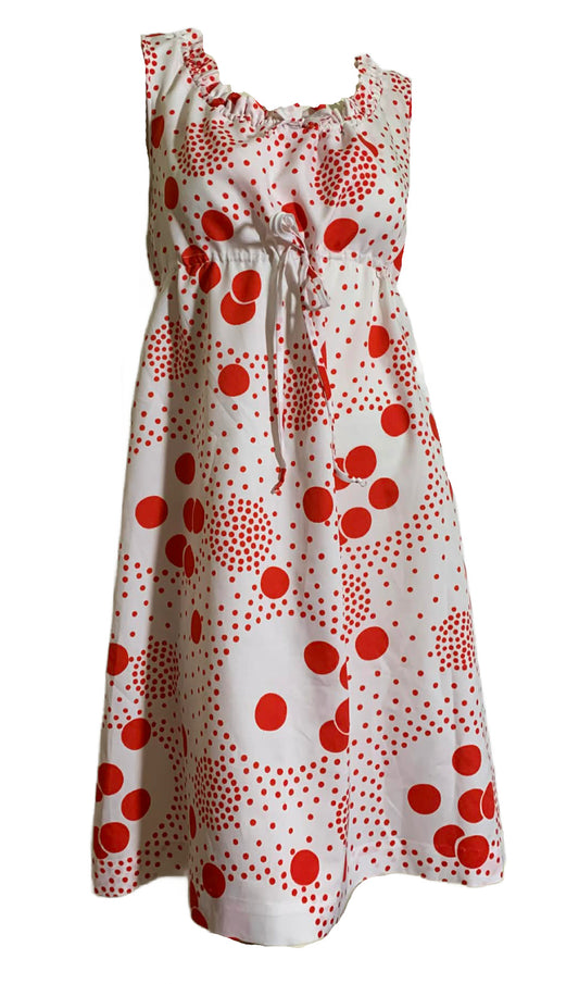 Candy Dot Red and White Ruffled Neckline Empire Waist Dress circa 1960s