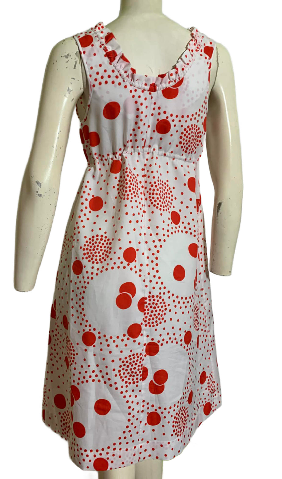 Candy Dot Red and White Ruffled Neckline Empire Waist Dress circa 1960s