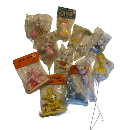 Lot Delightful Flocked Bunnies Easter Craft Supplies 1970s 11 pcs