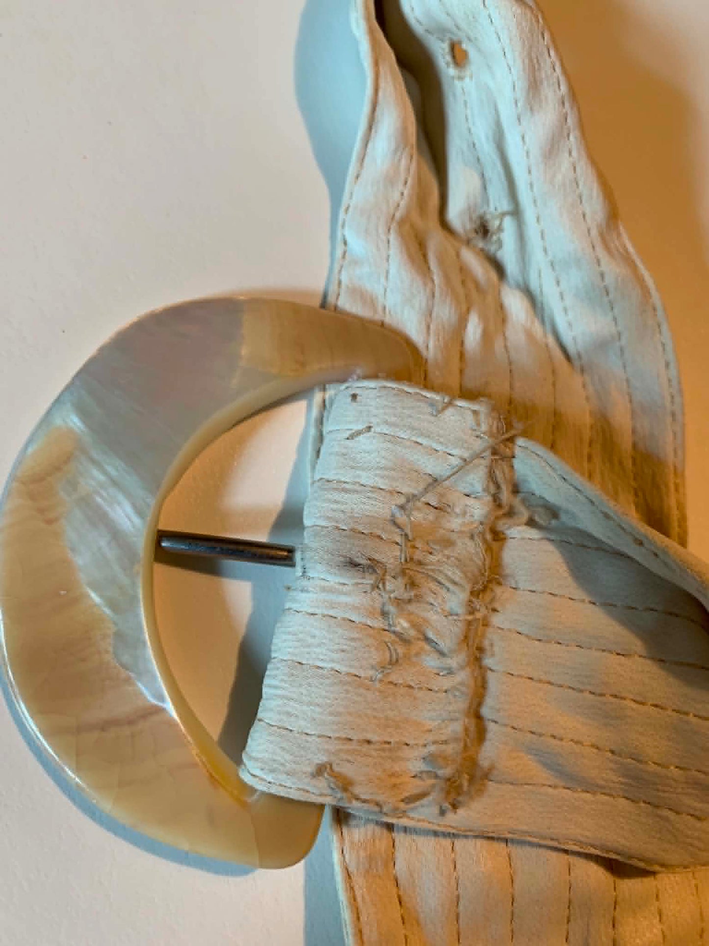 Winter White Top Stitiched Belt with Mother of Pearl Buckle circa 1910s