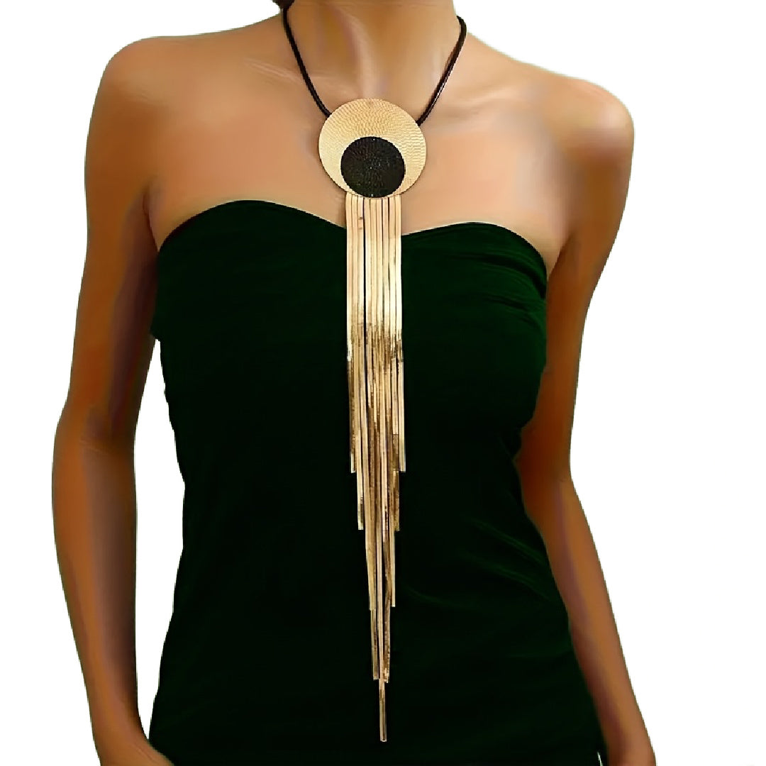 Drip- the Circle and Fringe Pendant Necklace with 2 Colors