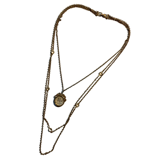 Victorian Revival Triple Chain Necklace with Crystals and Woman's Face Pendant circa 1950s