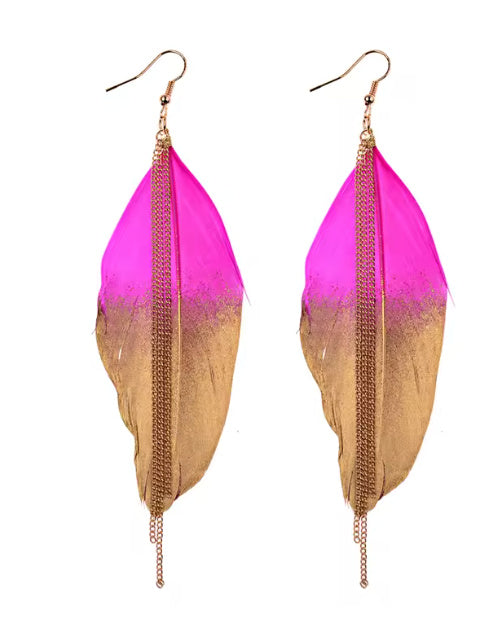 Maryjane- the Two Tone Feather and Chain Earrings 5 Color Ways