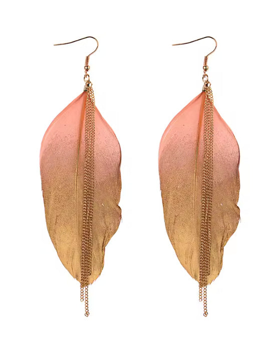 Maryjane- the Two Tone Feather and Chain Earrings 5 Color Ways