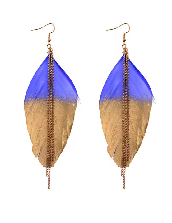 Maryjane- the Two Tone Feather and Chain Earrings 5 Color Ways