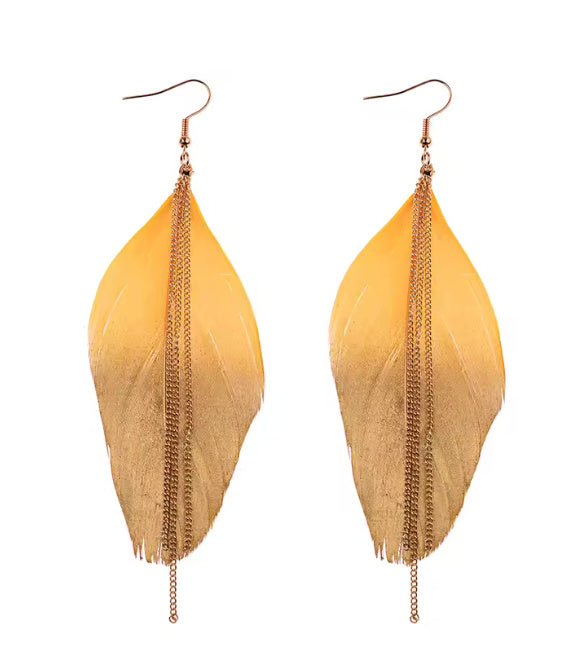 Maryjane- the Two Tone Feather and Chain Earrings 5 Color Ways