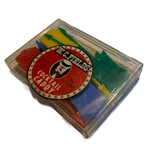 24 WC Fields Multicolored Plastic Cocktail Stirring Swizzle Sticks in Box 1960s