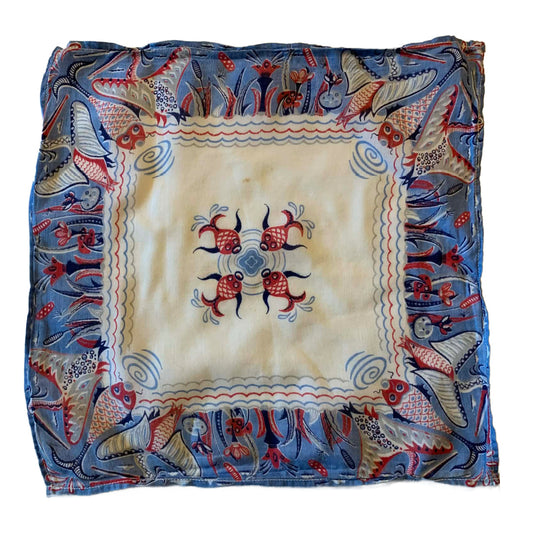 Tropical Fish Print Voice Cotton Handkerchief circa 1940s