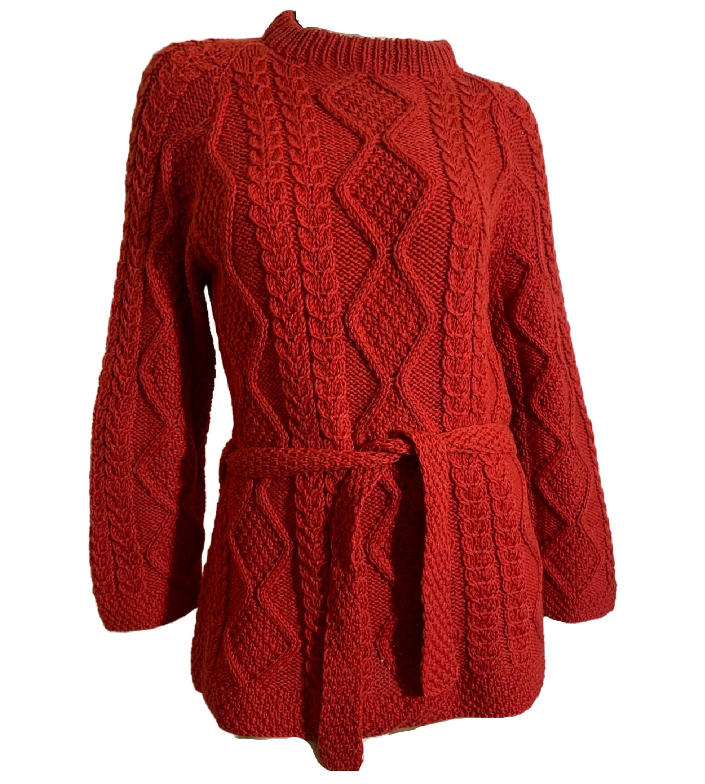Rich Coral Cable Knit Irish Fisherman's Sweater circa 1970s