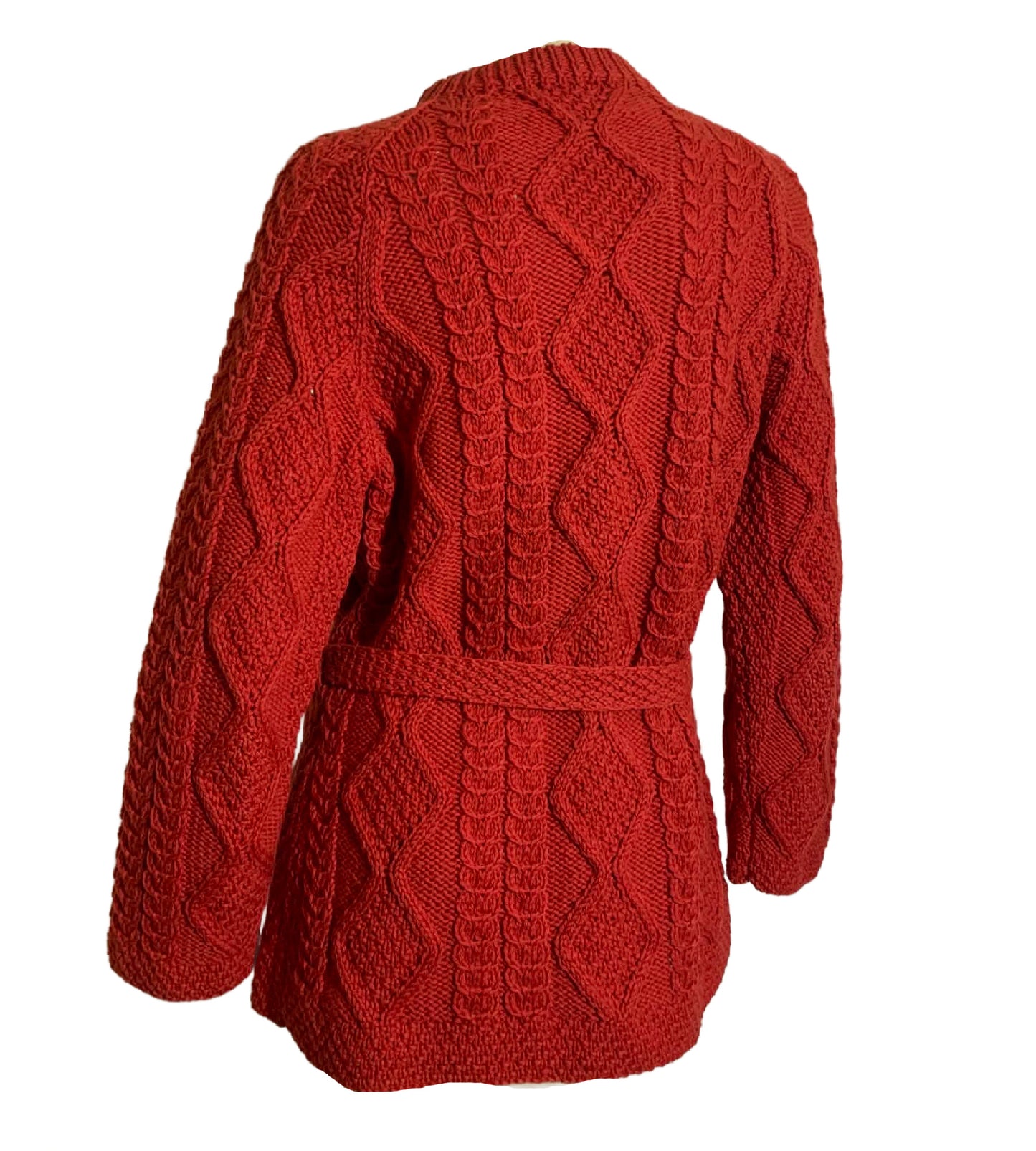 Rich Coral Cable Knit Irish Fisherman's Sweater circa 1970s
