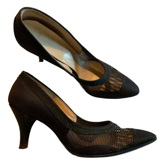 Black Sheer Mesh High Heel Shoes circa 1960s 7