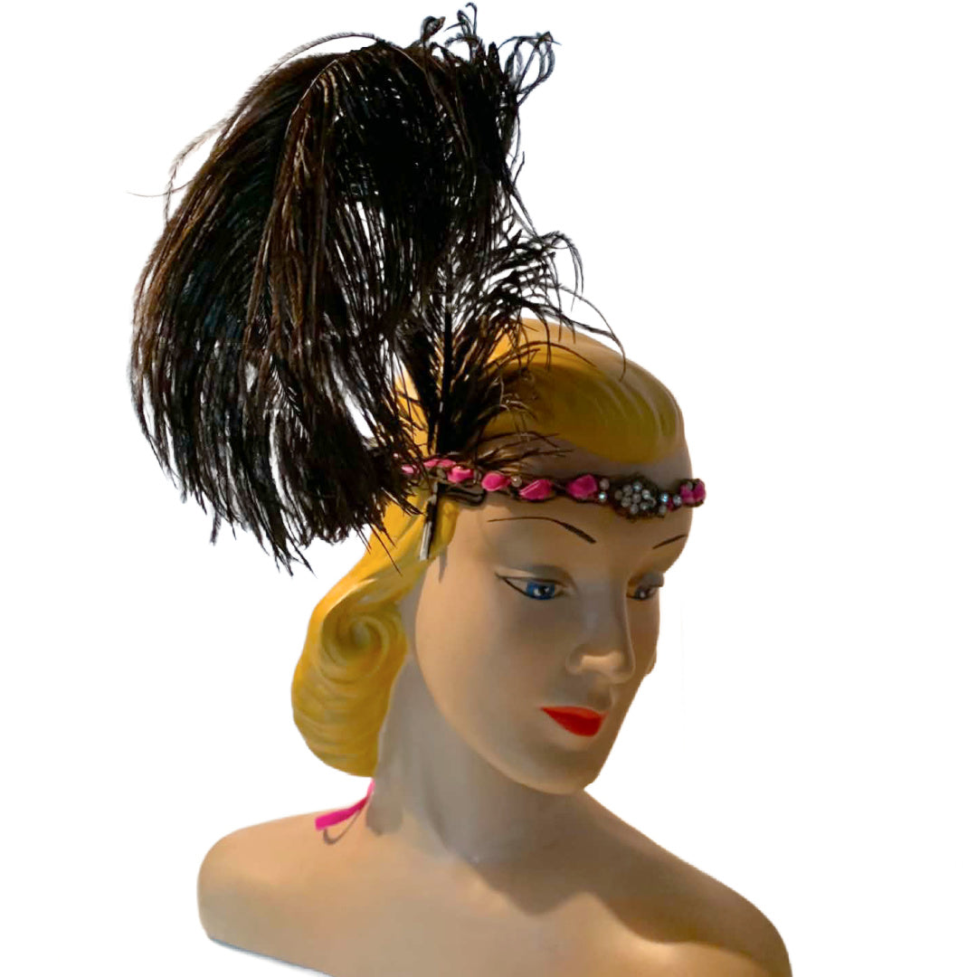Rhinestone and Faux Pearl Metal Headpiece or Necklace Pink Ribbon