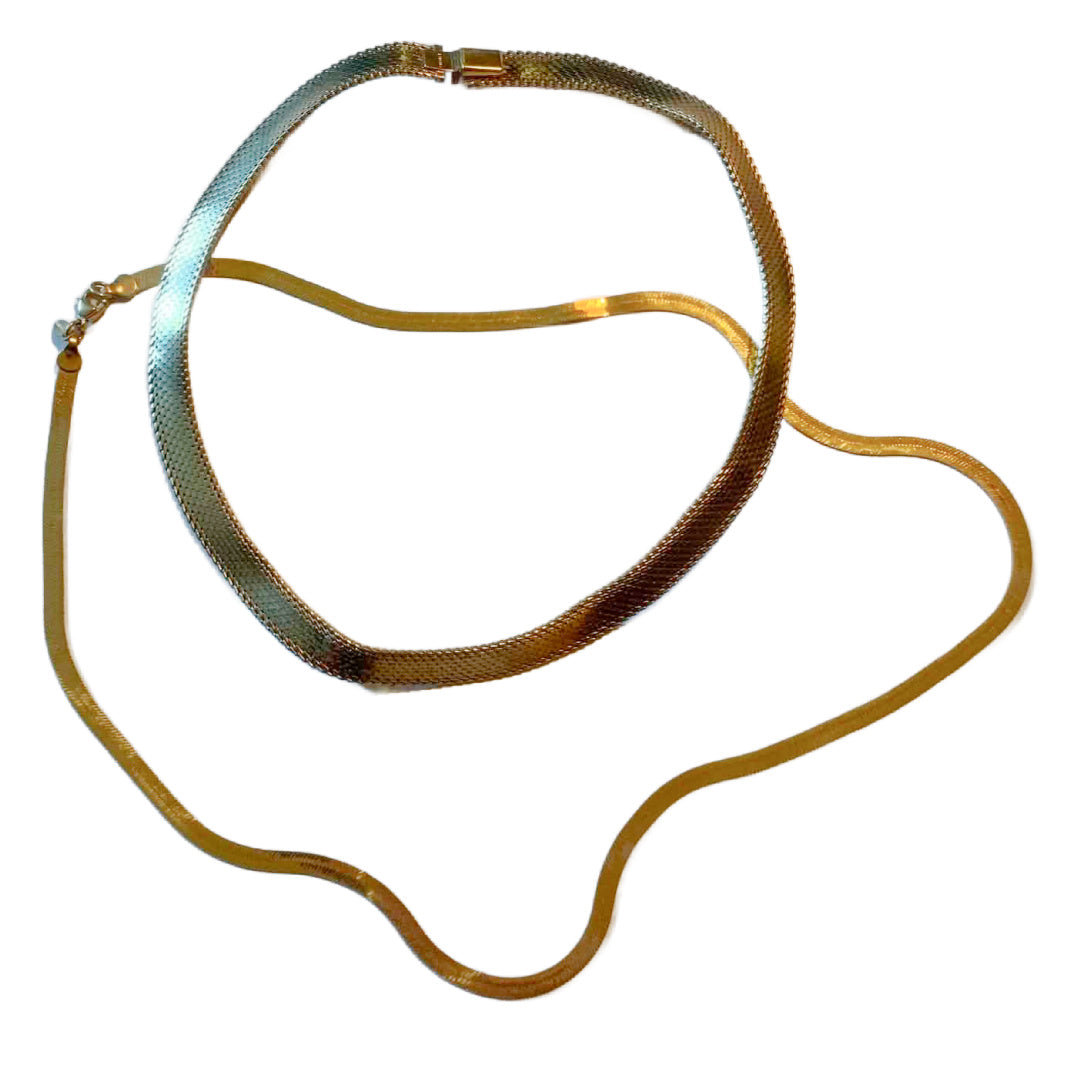 2 Flat Gold Tone Metal Chain Necklaces circa 1980s Monet