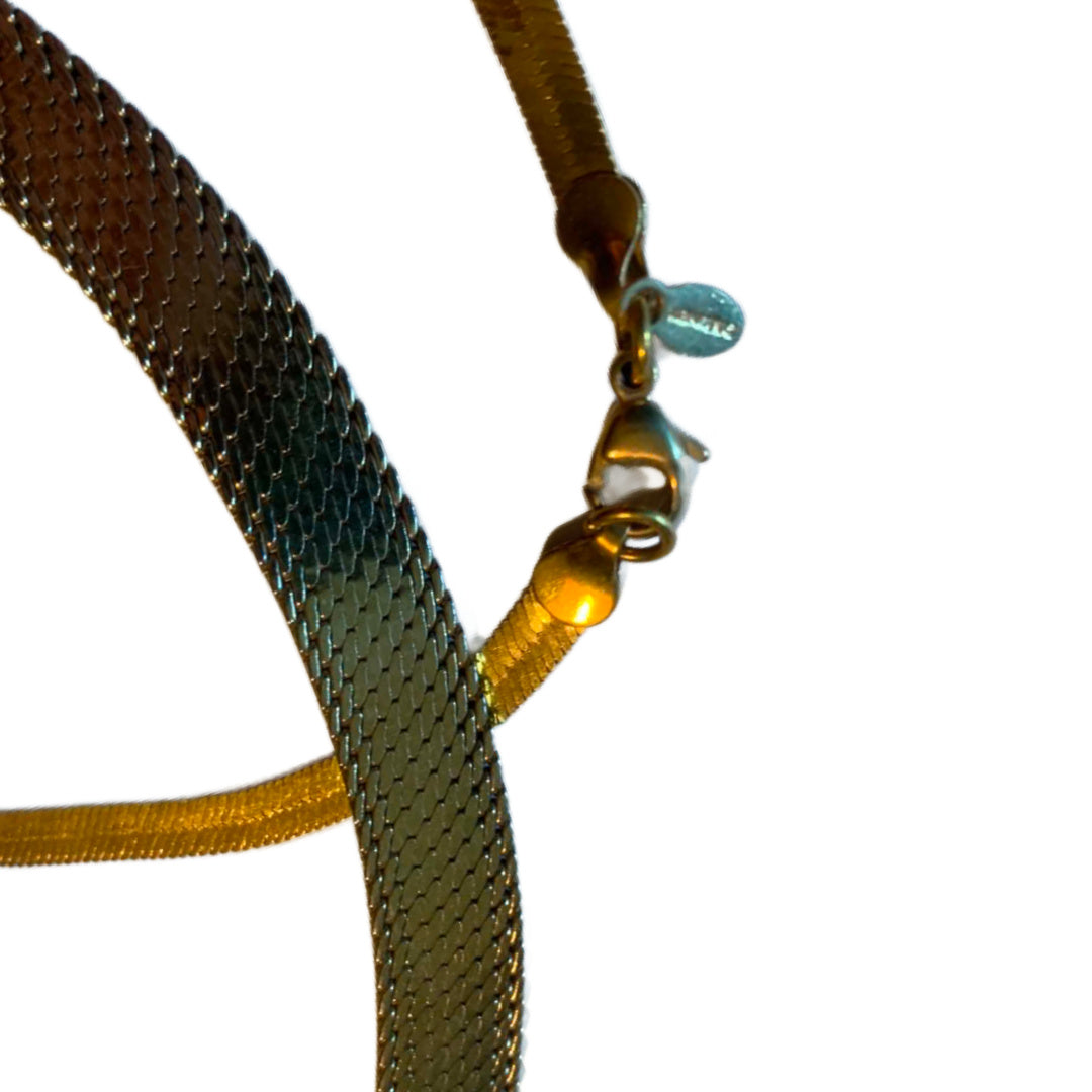 2 Flat Gold Tone Metal Chain Necklaces circa 1980s Monet