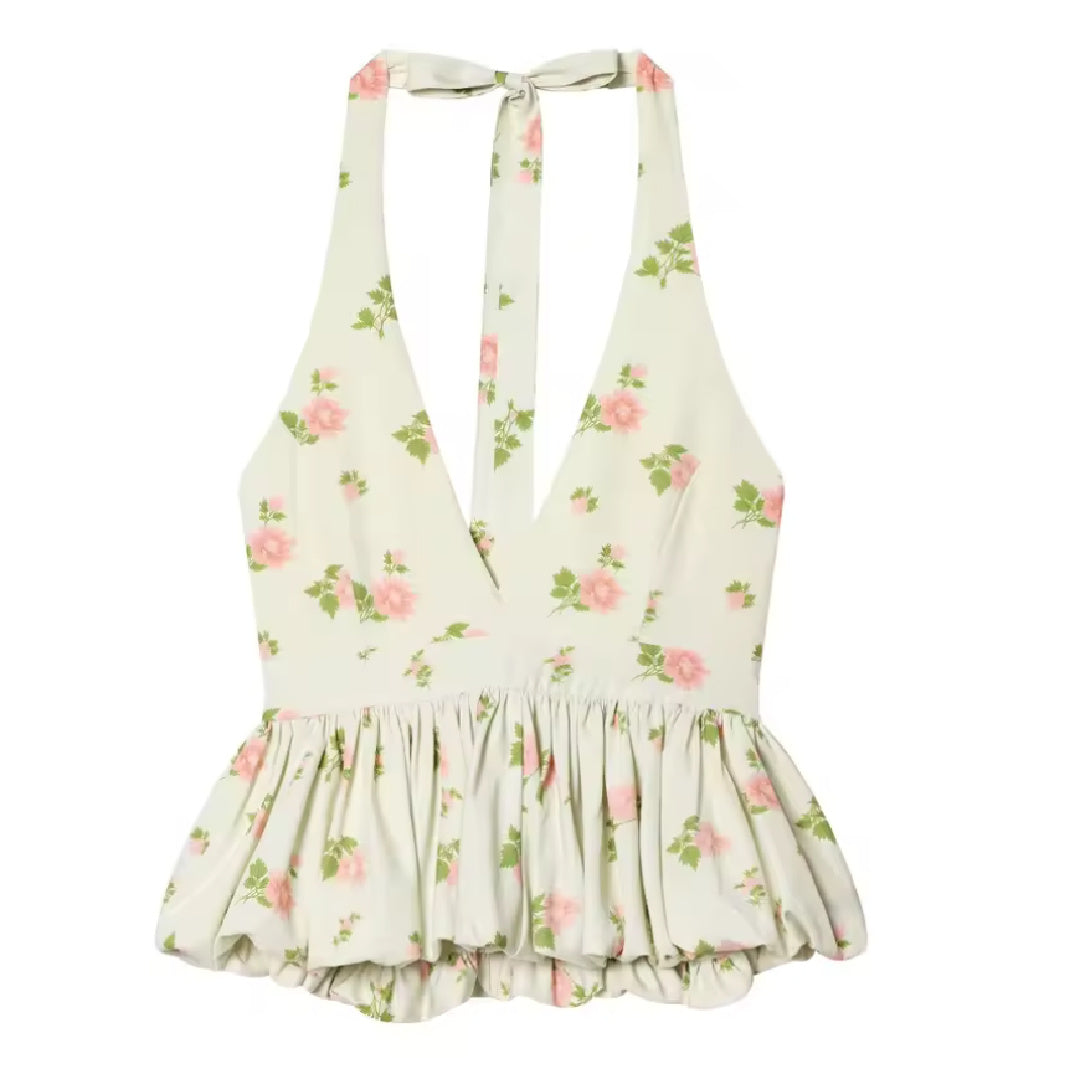 Hawley- the The Low Cut Halter Top with Peplum