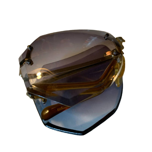Fold-Up Amber Tinted Beveled Edge Sunglasses circa 1970s
