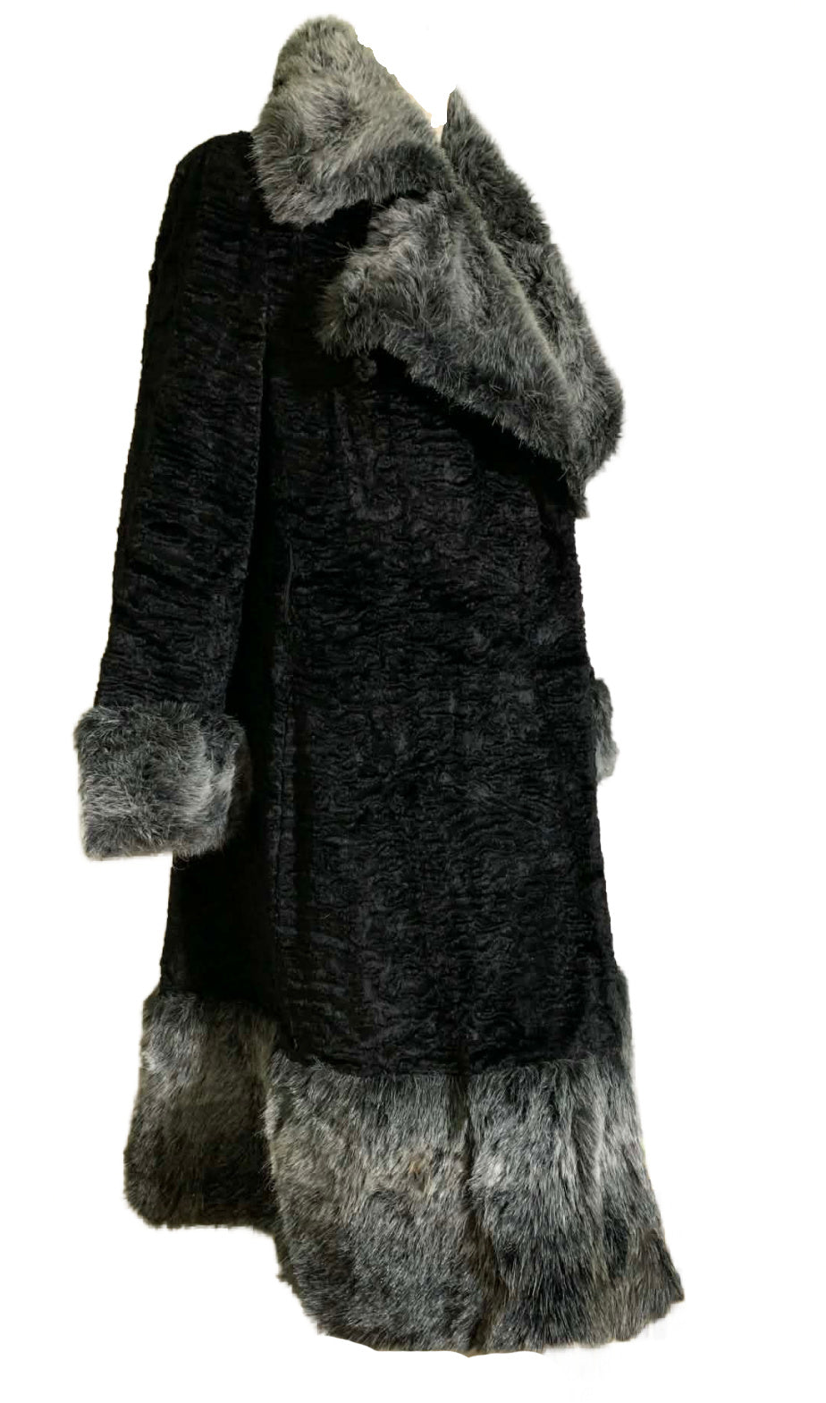 Faux Persian Lamb and Chinchilla "Fur" Coat with Frog Closure circa 1960s