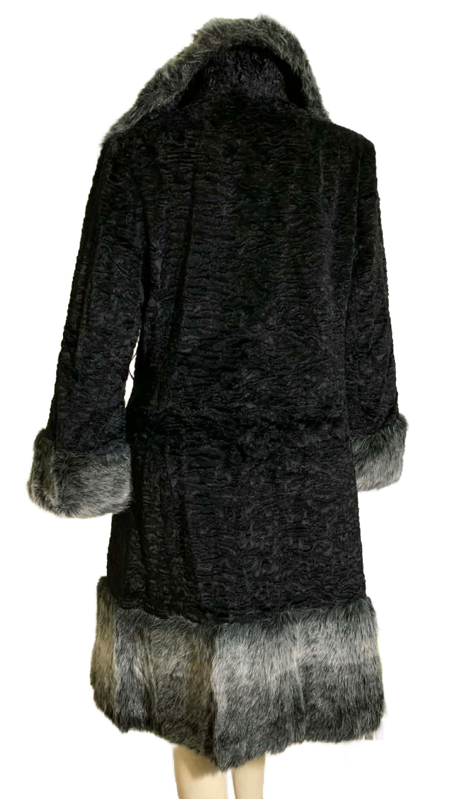 Faux Persian Lamb and Chinchilla "Fur" Coat with Frog Closure circa 1960s